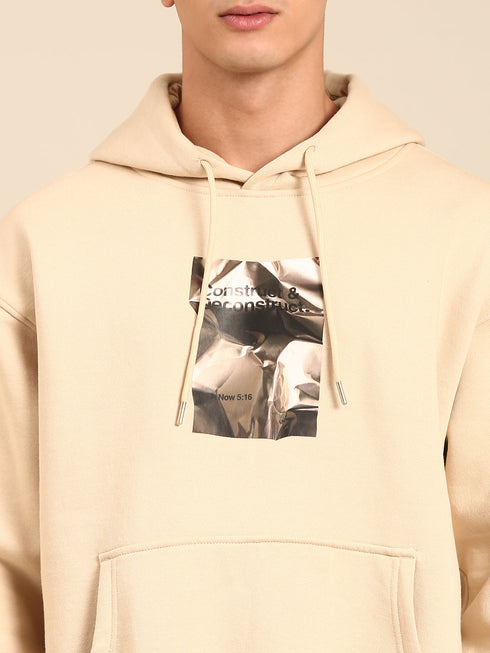 JOVEN Men Printed Full Sleeve Hooded Sweatshirt